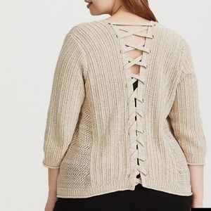 NWOT Tan Lace Up Back Open Cardigan